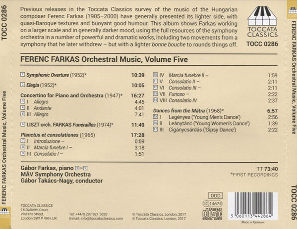 Farkas Ferenc, Gabor Farkas, MÁV Szimfónikus Zenekar, Gábor Takács-Nagy : Orchestral Music, Volume Five (CD, Album)