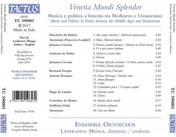 Ensemble Oktoechos, Lanfranco Menga : Venetia Mundi Splendor: Musica E Politica A Venezia  Tra Medioevo E Umanesimo (CD, Album)