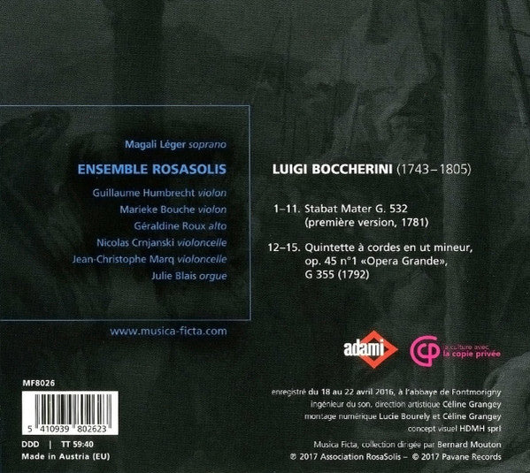 Luigi Boccherini, Ensemble Rosasolis, Magali Léger : Stabat Mater (CD, Album)