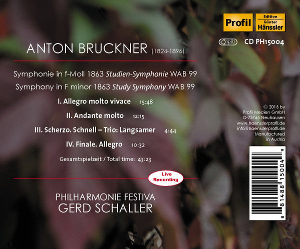 Anton Bruckner, Philharmonie Festiva, Gerd Schaller : Symphony In F Minor 1863 Study Symphony (CD, Album)