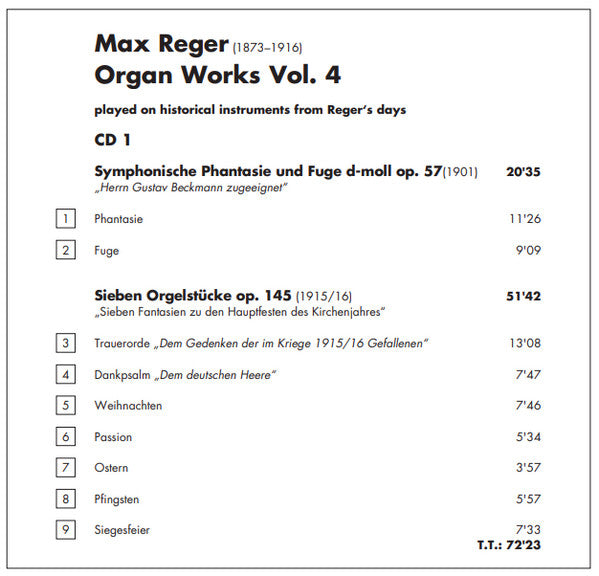Max Reger - Gerhard Weinberger : Organ Works Vol. 4 (2xSACD, Hybrid, Multichannel, Album)
