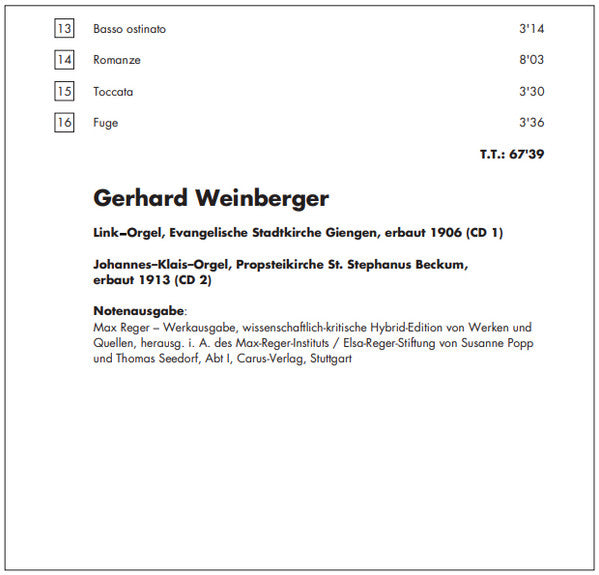 Max Reger - Gerhard Weinberger : Organ Works Vol. 4 (2xSACD, Hybrid, Multichannel, Album)