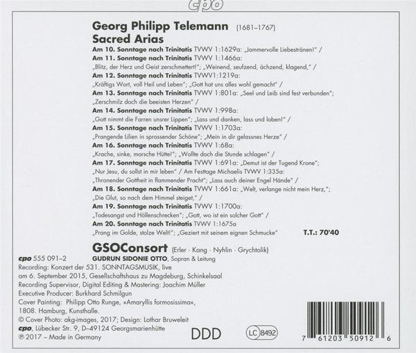 Georg Philipp Telemann, Gudrun Sidonie Otto, David Erler, Caroline Kang, Karl Nyhlin, Aleksandra Grychtolik : Sacred Arias (CD, Album)