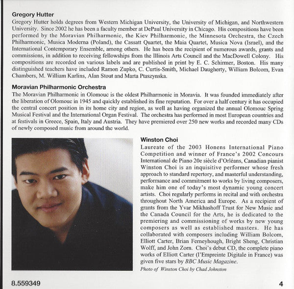 Gregory Hutter – Winston Choï , Piano - Miroslav Šafář , Oboe - The Moravian Philharmonic Orchestra / Andreas Baumgartner • Toshiyuki Shimada : Electric Traction • Fantasy Pieces • Still Life • Skyscrapers • The Melancholy Rags, Book 1 (CD)