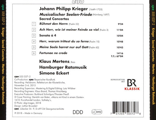 Johann Philipp Krieger, Klaus Mertens, Hamburger Ratsmusik, Simone Eckert : Musicalischer Seelen-Friede (Sacred Concertos) (CD)