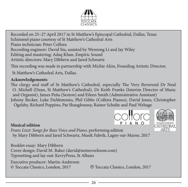 Franz Liszt, Jared Schwartz, Mary Dibbern : Songs For Bass Voice And Piano (CD, Album)