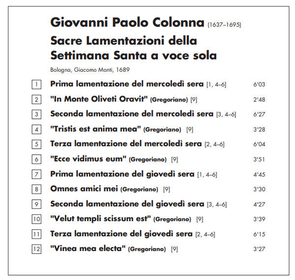 Giovanni Paolo Colonna - I Musici di Santa Pelagia, Maurizio Fornero : Sacre Lamentazioni (CD, Album)