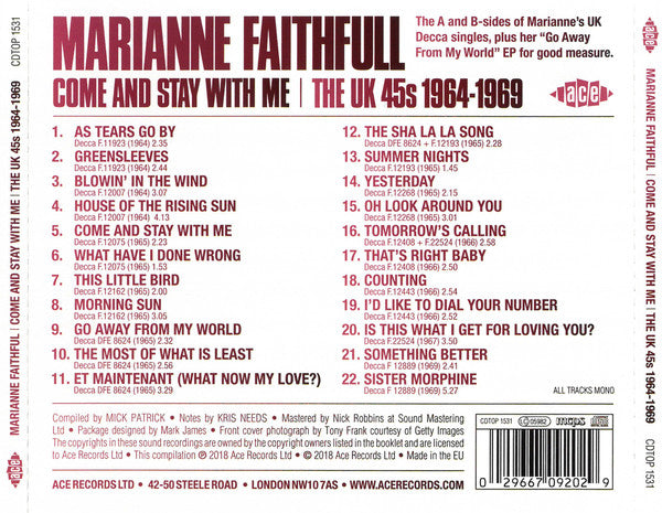 Marianne Faithfull : Come And Stay With Me | The UK 45s 1964-1969 (CD, Comp, Mono)
