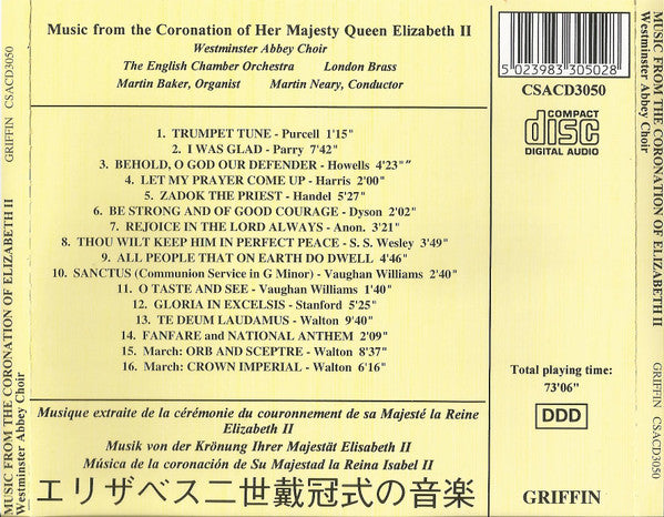 London Brass, The Choir Of Westminster Abbey, English Chamber Orchestra, Martin Neary (2), Martin Baker (2) : Music from The Coronation Of Her Majesty Queen Elizabeth II (CD)