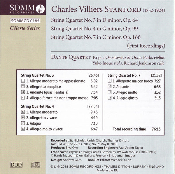 Charles Villiers Stanford, Dante Quartet : String Quartets Nos 3, 4 & 7 (CD)