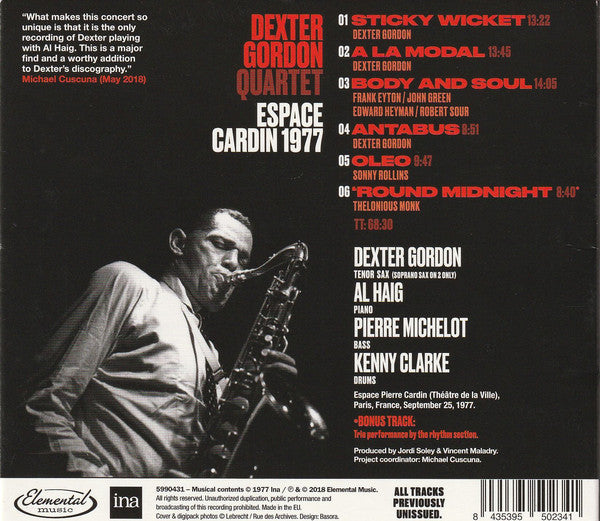 Dexter Gordon Quartet : Espace Cardin 1977 (CD, Album, Ltd, Dig)
