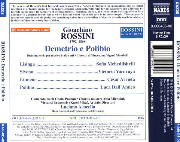 Gioacchino Rossini, Sofia Mehedlishvili, Victoria Yarovaya, César Arrieta, Luca Dall'Amico, Camerata Bach Choir, Poznań, Virtuosi Brunensis, Luciano Acocella : Demetrio E Polibio (2xCD, Album)