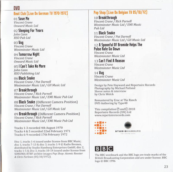 Atomic Rooster : On Air - Live At The BBC & Other Transmissions (2xCD, Album + DVD-V)