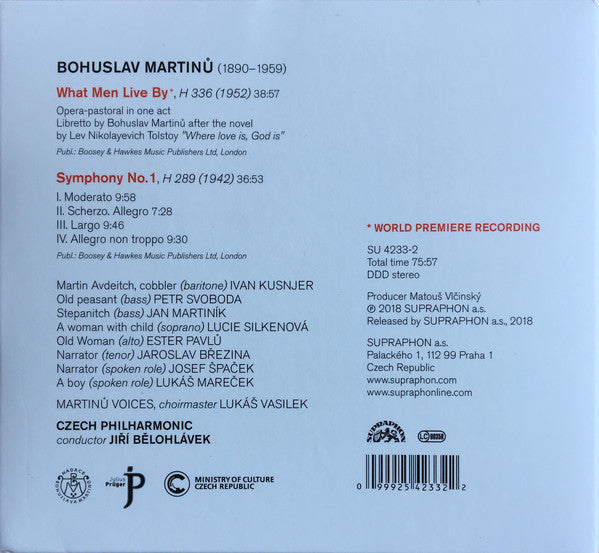 Bohuslav Martinů - The Czech Philharmonic Orchestra, Jiří Bělohlávek : What Men Live By / Symphony No.1 (CD, Album)