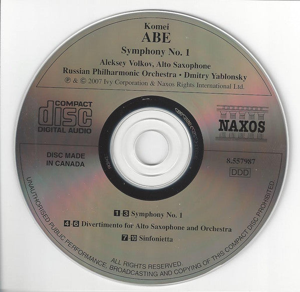 Kōmei Abe – Алексей Волков, Russian Philharmonic Orchestra, Dmitry Yablonsky : Symphony No. 1 • Divertimento • Sinfonietta (CD, Album)