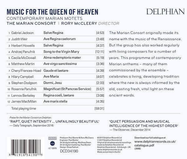 The Marian Consort, Rory McCleery : Music For The Queen Of Heaven: Contemporary Marian Motets (CD, Album)