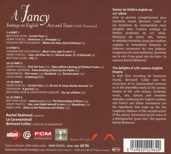Rachel Redmond, Caravansérail, Bertrand Cuiller : A Fancy: Fantasy On English Airs & Tunes (CD, Album)