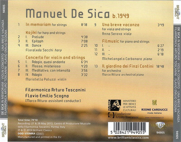 Manuel De Sica, Filarmonica Arturo Toscanini, Flavio Scogna : A Life In Music (In Memoriam · Kojiki · Violin Concerto · Filmusic · Una Breve Vacanza · Il Giardino Del Finzi Contini) (CD, Album)