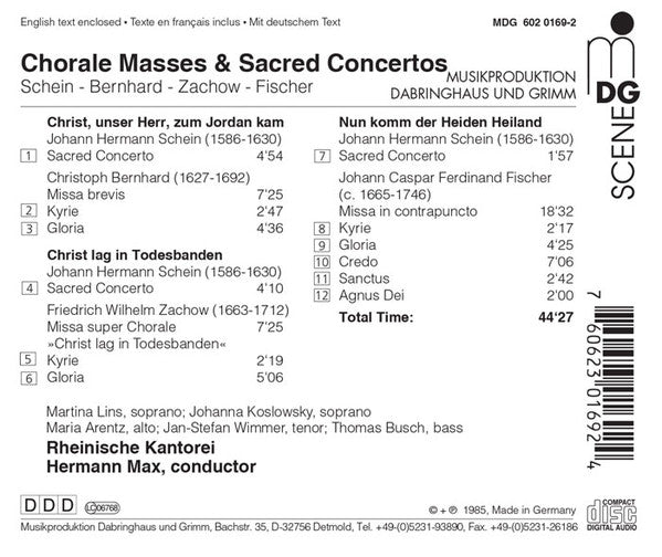 Johann Hermann Schein, Christoph Bernhard (2), Friedrich Wilhelm Zachow - Rheinische Kantorei, Hermann Max : Chorale Masses & Sacred Concertos (CD, Album)