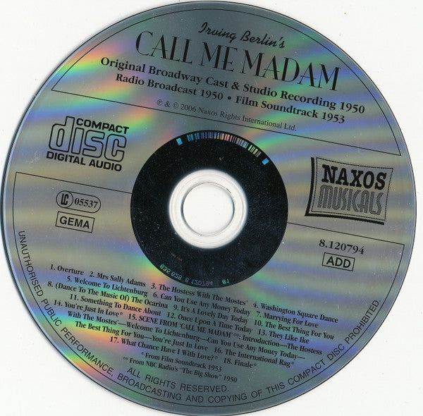 Various : Irving Berlin's Call Me Madam (CD, Comp)