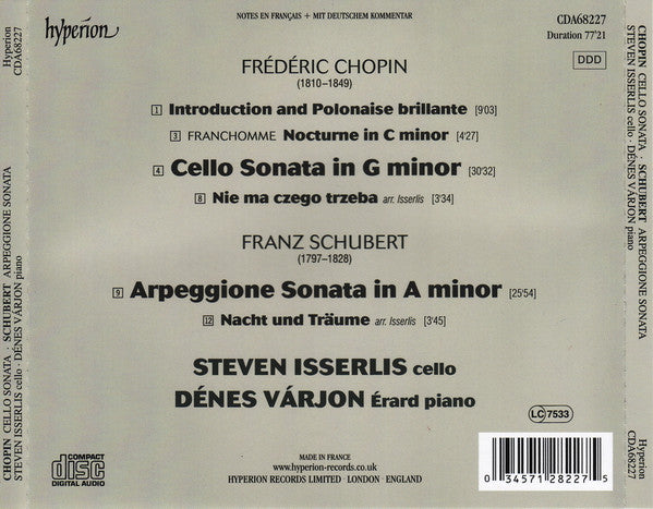 Steven Isserlis, Dénes Várjon, Frédéric Chopin / Franz Schubert : Cello Sonata / Arpeggione Sonata (CD, Album)