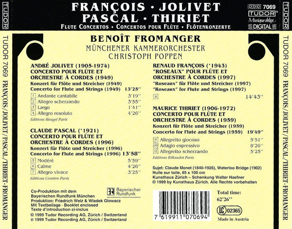 Renaud François • André Jolivet • Claude Pascal (2) • Maurice Thiriet - Benoît Fromanger, Münchener Kammerorchester, Christoph Poppen : Flute Concertos = Concertos Pour Flûte = Flötenkonzerte (CD)