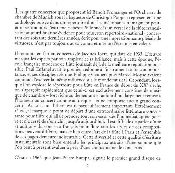 Renaud François • André Jolivet • Claude Pascal (2) • Maurice Thiriet - Benoît Fromanger, Münchener Kammerorchester, Christoph Poppen : Flute Concertos = Concertos Pour Flûte = Flötenkonzerte (CD)