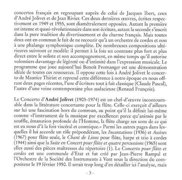 Renaud François • André Jolivet • Claude Pascal (2) • Maurice Thiriet - Benoît Fromanger, Münchener Kammerorchester, Christoph Poppen : Flute Concertos = Concertos Pour Flûte = Flötenkonzerte (CD)