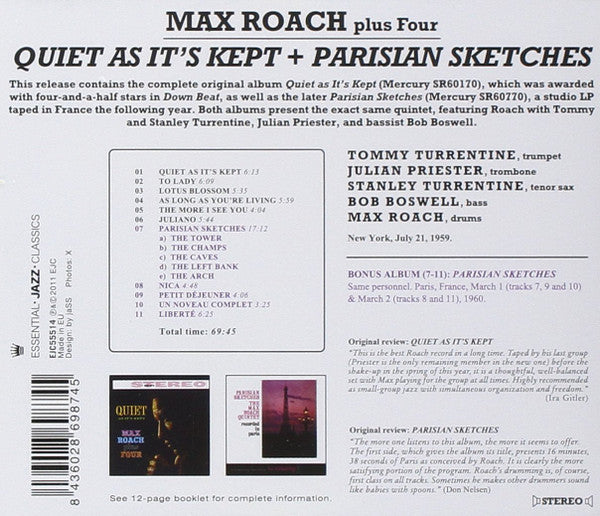 Max Roach Plus Four : Quiet As It's Kept + Parisian Sketches (CD, Comp)