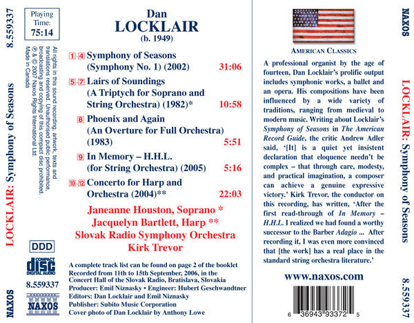 Dan Locklair, Slovak Radio Symphony Orchestra : Symphony of Seasons / Lairs of Soundings / Phoenix and Again / In Memory - H.H.L. / Harp Concerto (CD, Album)