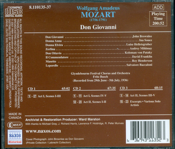 Wolfgang Amadeus Mozart / Fritz Busch : Don Giovanni (3xCD, Album, Comp, RM)