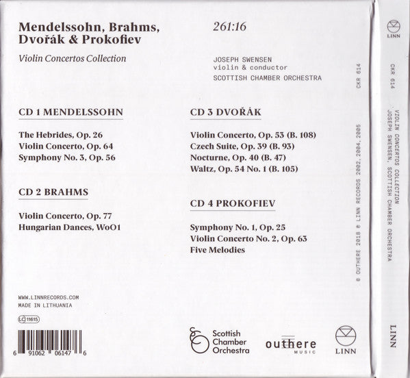 Felix Mendelssohn-Bartholdy, Johannes Brahms, Antonín Dvořák & Sergei Prokofiev, Joseph Swensen, Scottish Chamber Orchestra : Violin Concertos Collection (4xCD, Comp + Box)