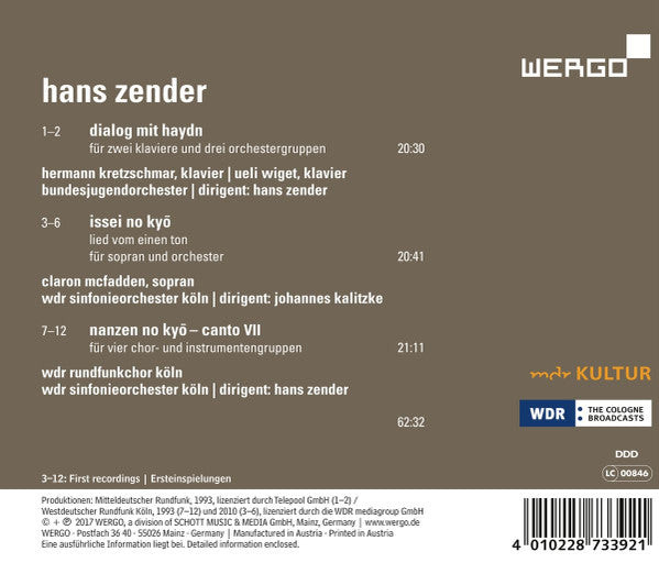 Hans Zender : Dialog Mit Haydn; Issei No Kyō; Nanzen No Kyō (CD, Album)