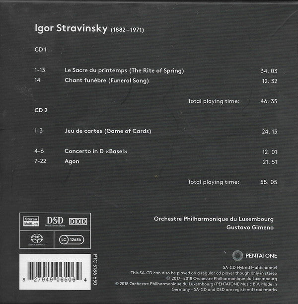 Gustavo Gimeno, Igor Stravinsky, Orchestre Philharmonique Du Luxembourg : Stravinsky - The Rite Of Spring - Funeral Song - Game Of Cards - Concerto In D "Basel" - Agon (2xSACD, Hybrid, Multichannel + Box)