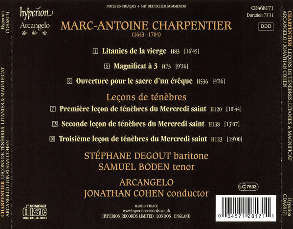 Marc Antoine Charpentier – Samuel Boden, Stéphane Degout, Arcangelo, Jonathan Cohen (7) : Leçon De Ténèbres (CD, Album)