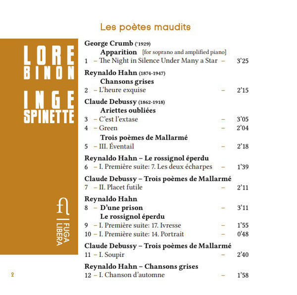 Lore Binon, Inge Spinette – George Crumb / Claude Debussy / Reynaldo Hahn : Les Poètes Maudits (CD, Album)