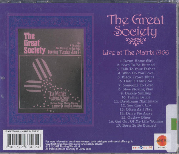 The Great Society : Live At The Matrix 1966 (CD, Album)