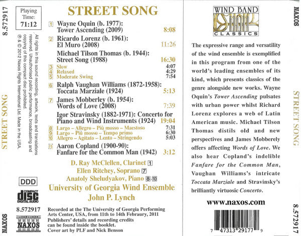 D. Ray McClellen, Ellen Ritchey, Anatoly Sheludyakov, University Of Georgia Wind Ensemble, John P. Lynch : Street Song (CD)