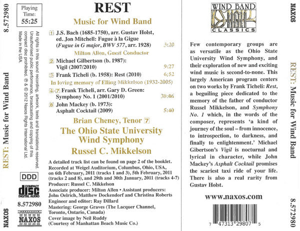 The Ohio State University Wind Symphony, Russel C. Mikkelson : Rest: Music For Wind Band (CD)
