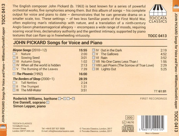 John Pickard, Eve Daniell, Roderick Williams (3), Simon Lepper : Songs For Voice And Piano (CD, Album)
