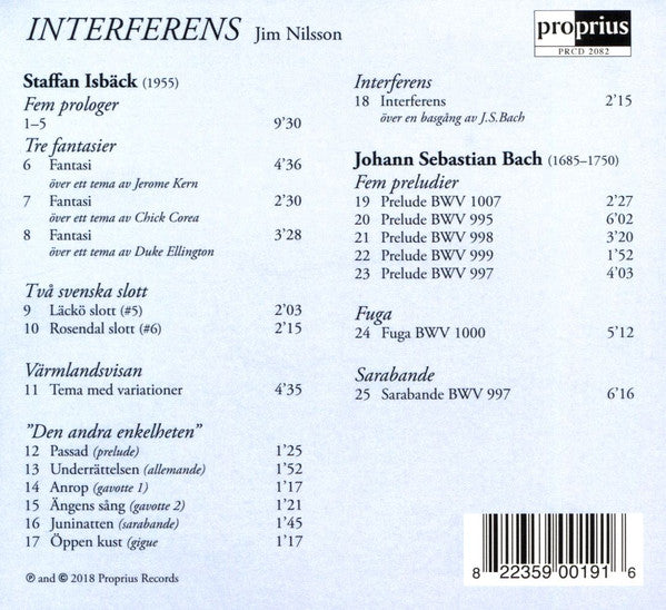 Johann Sebastian Bach, Staffan Isbäck, Jim Nilsson : Interferens (CD, Album)