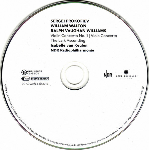 Sergei Prokofiev / Sir William Walton / Ralph Vaughan Williams, Isabelle van Keulen, NDR Radiophilharmonie : Violin Concerto No. 1 | Viola Concerto | The Lark Ascending (CD, Album)