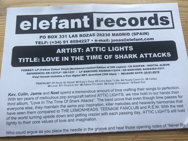 Attic Lights : Love In The Time Of Shark Attacks (CD, Album)