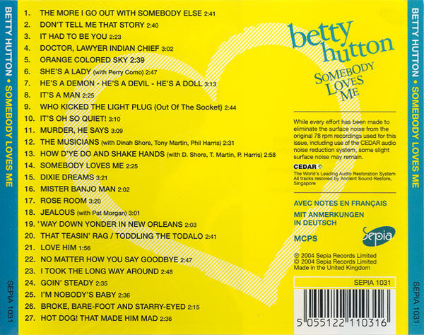 Betty Hutton : Somebody Loves Me (CD, Comp)