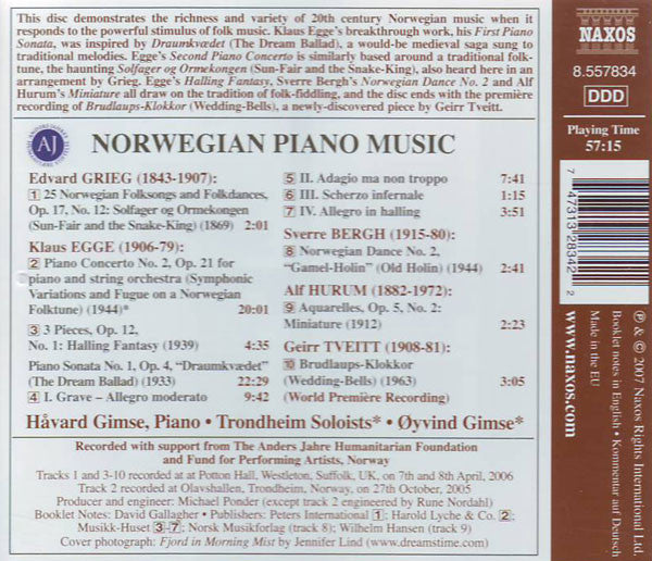 Klaus Egge - Håvard Gimse, Trondheimsolistene, Øyvind Gimse : Piano Concerto No. 2 • Piano Sonata No. 1 "Draumkvædet" • Halling Fantasy (CD, Album)