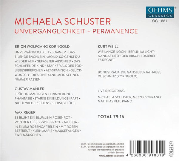 Michaela Schuster, Matthias Veit : Unvergänglichkeit (CD, Album)