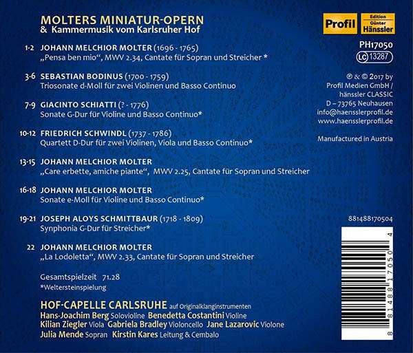 Johann Melchior Molter - Hof-Capelle Carlsruhe : Molters Miniatur-Opern & Kammermusik Vom Karlsruher Hof (CD, Album)