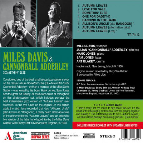 Miles Davis, Cannonball Adderley : Somethin' Else (CD, Album, RE, RM)