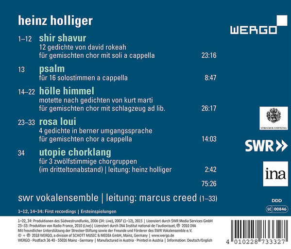 Heinz Holliger | SWR Vokalensemble Stuttgart, Marcus Creed : Choral Utopia (CD)
