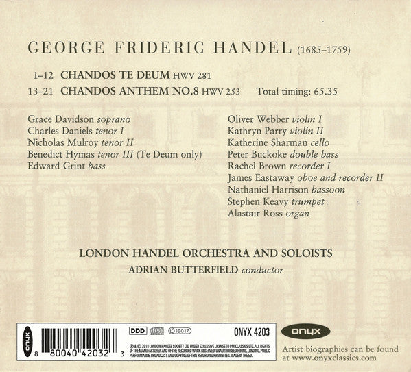 Georg Friedrich Händel – London Handel Orchestra And Soloists, Adrian Butterfield : Chandos Te Deum | Chandos Anthem No. 8 (CD, Album)